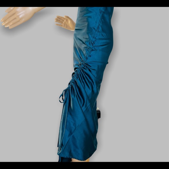 Sexy Split Ruched Women’s Navy Blue Satin Body Dress New - Picture 10 of 11